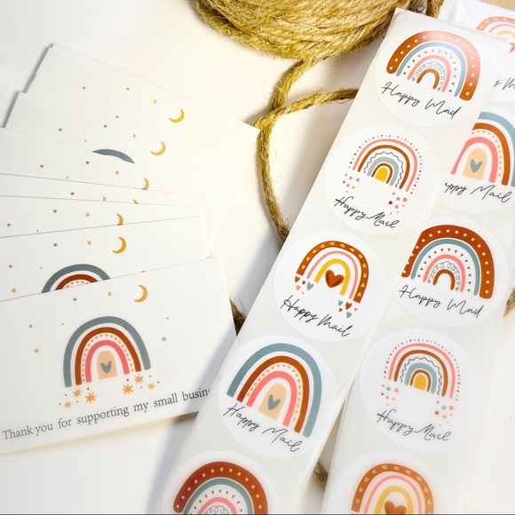 Set of 50 Thank You Cards and 50 Large Boho Rainbow Stickers - Picture 4 of 9